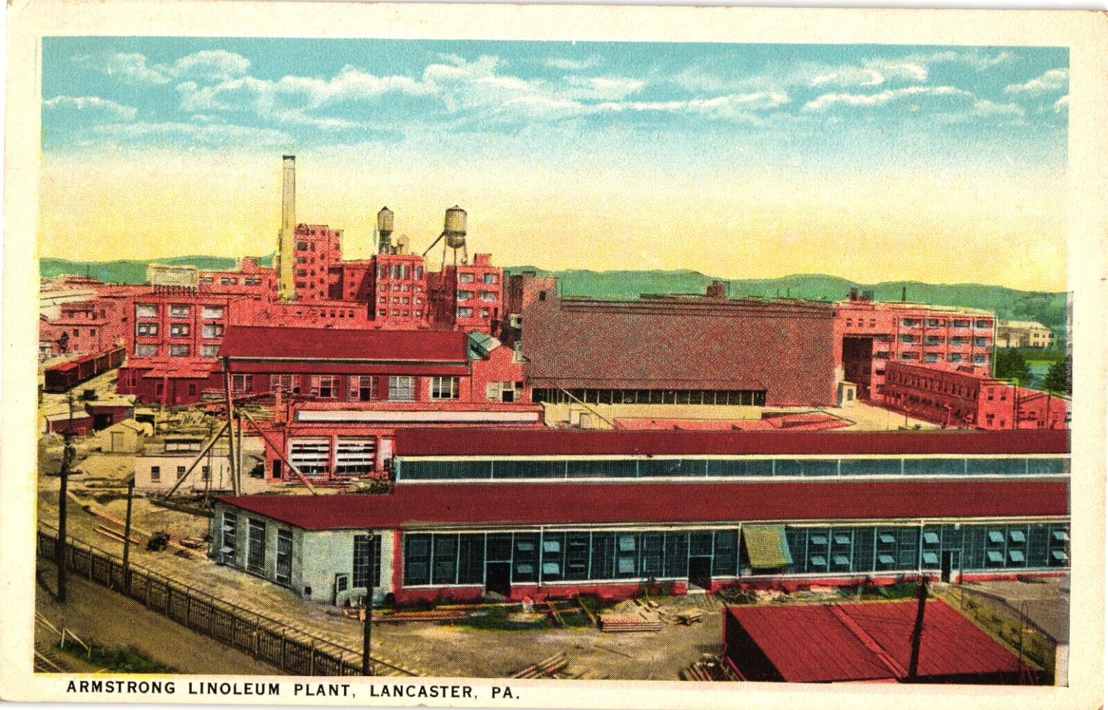 Armstrong Linoleum Plant Lancaster PA White Border Postcard 1922
