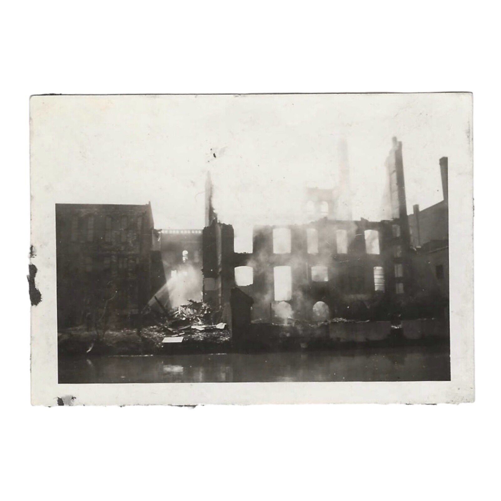 Rare Vintage Photo Port Heron Michigan 1943 Fire Destroys White Block Building