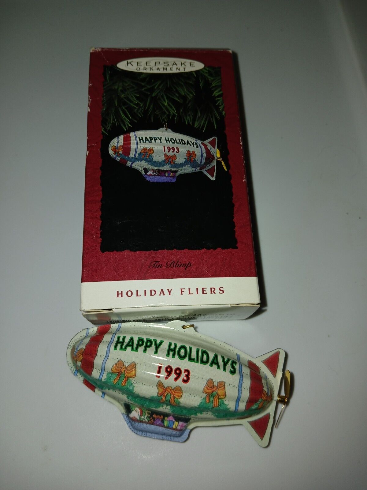 1993 Hallmark Keepsake Ornament Tin Blimp Holiday Fliers Tin Toy Series Balloon