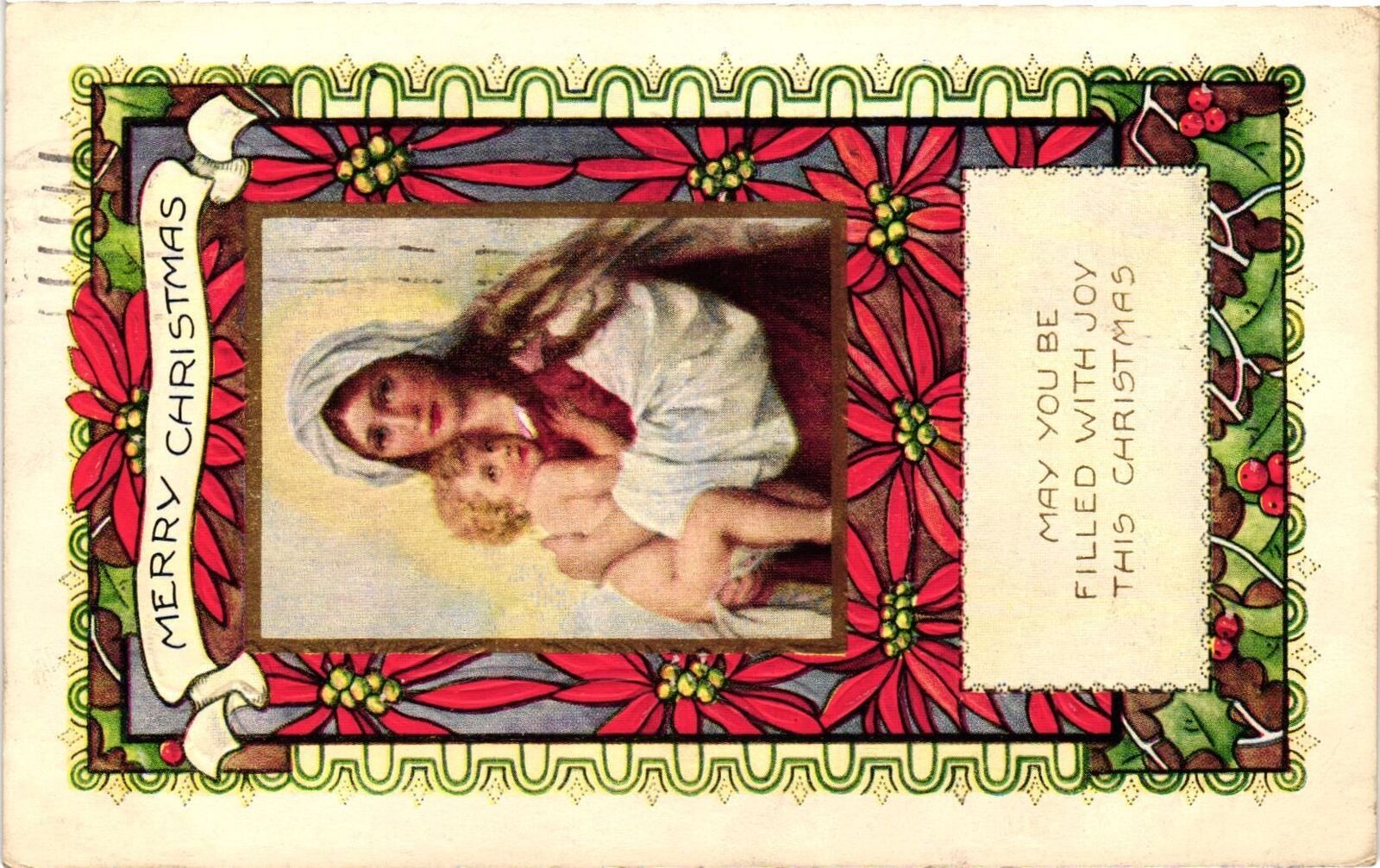 Vintage Postcard- May you be filled with hoy this Christmas.