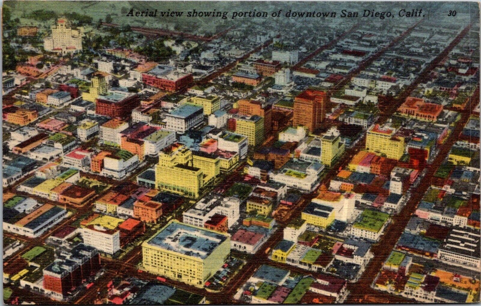Postcard 1953 Aerial View of downtown San Diego, CA Downtown Birdseye California