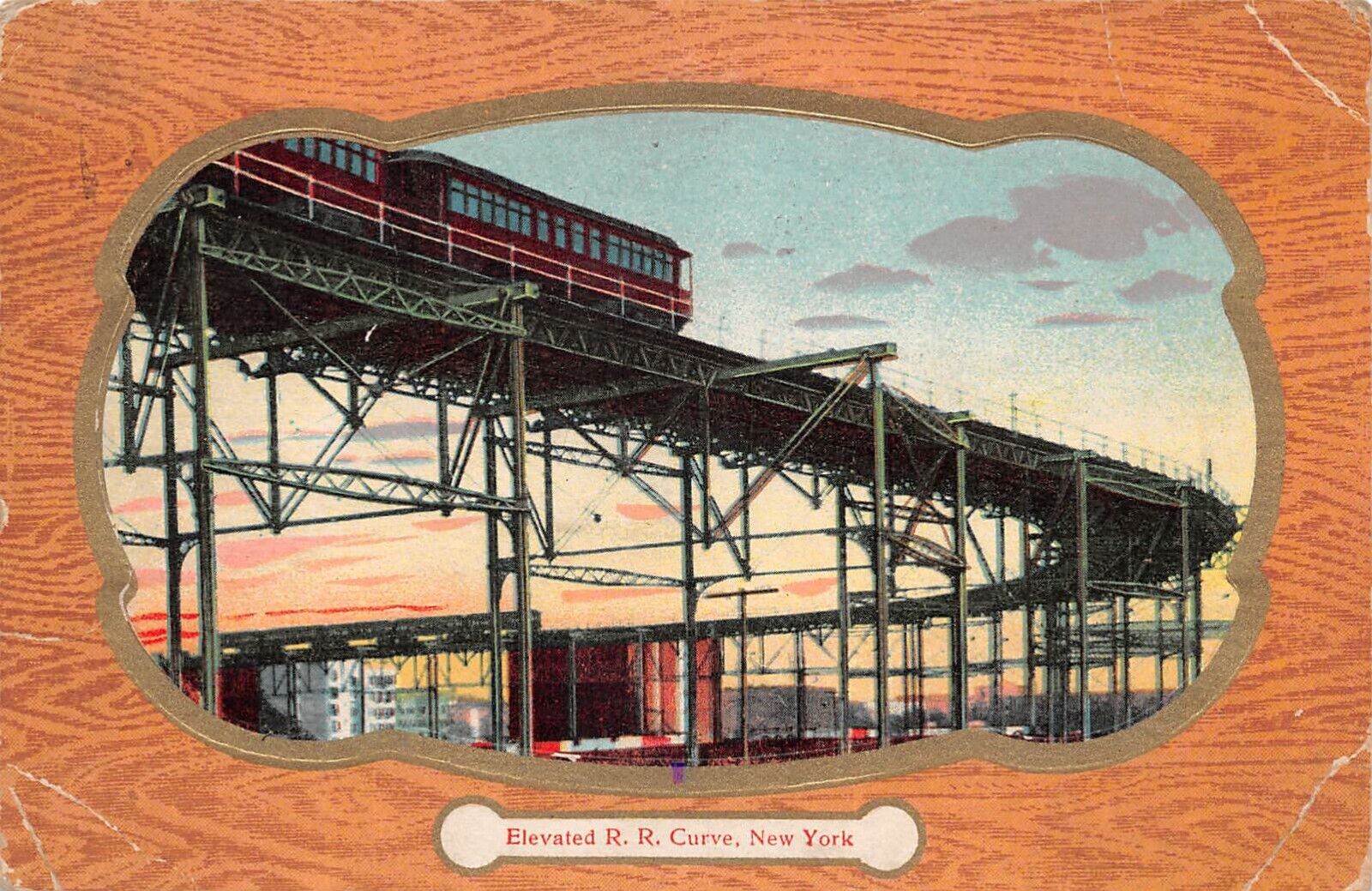 New York Elevated R. R. Railroad Curve 1912 Postcard
