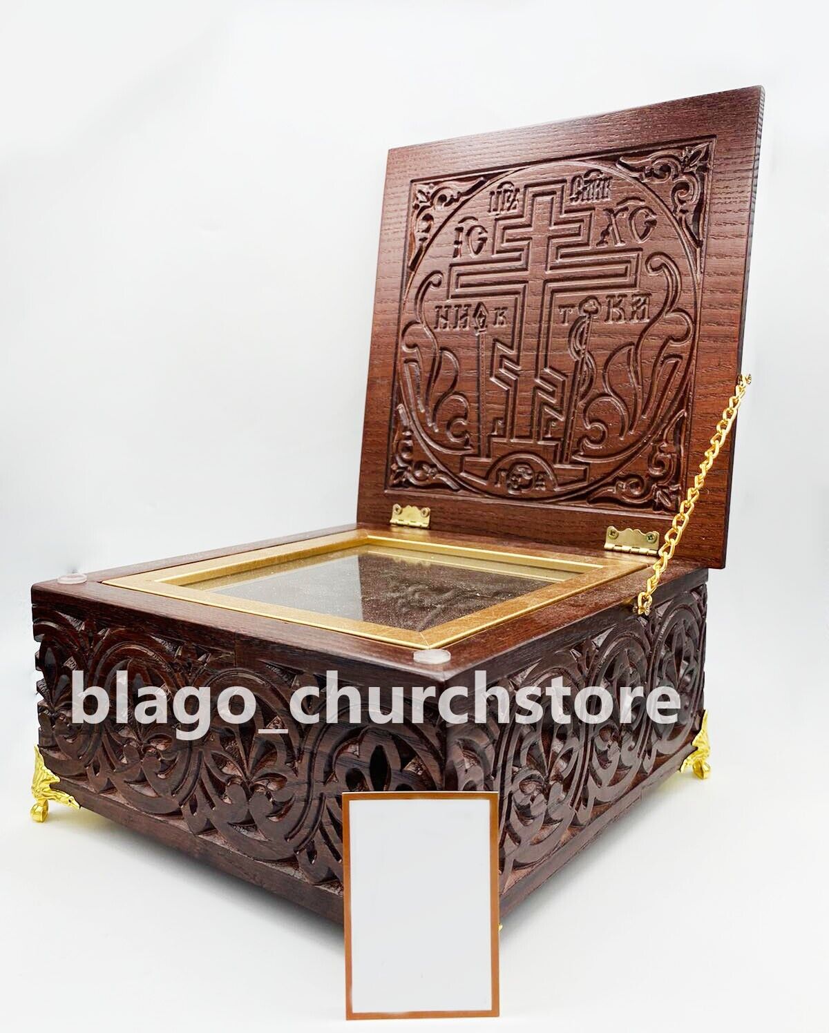 Handcrafted Ortodox Wooden Carved Ark for Church Reliquary Capsule 7.87\
