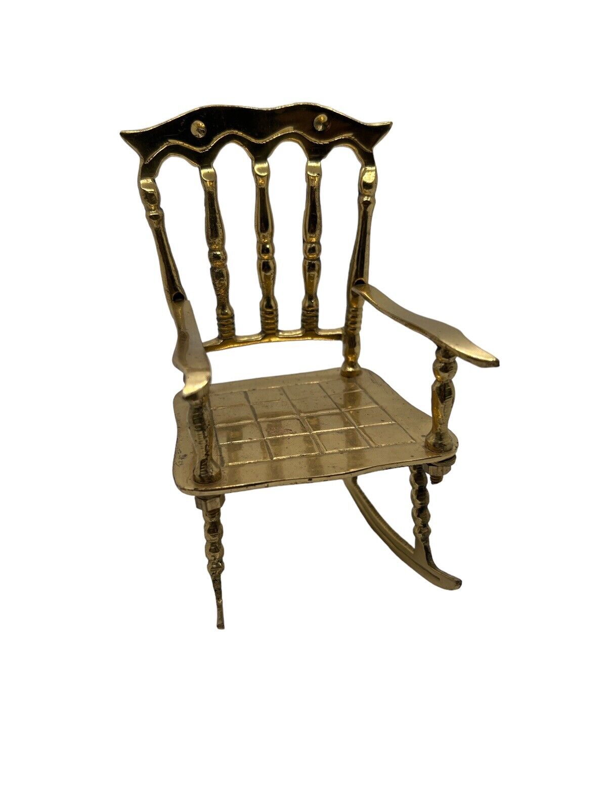 Small Vintage Solid Brass Rocking Chair 6”x4.5”x3.25”