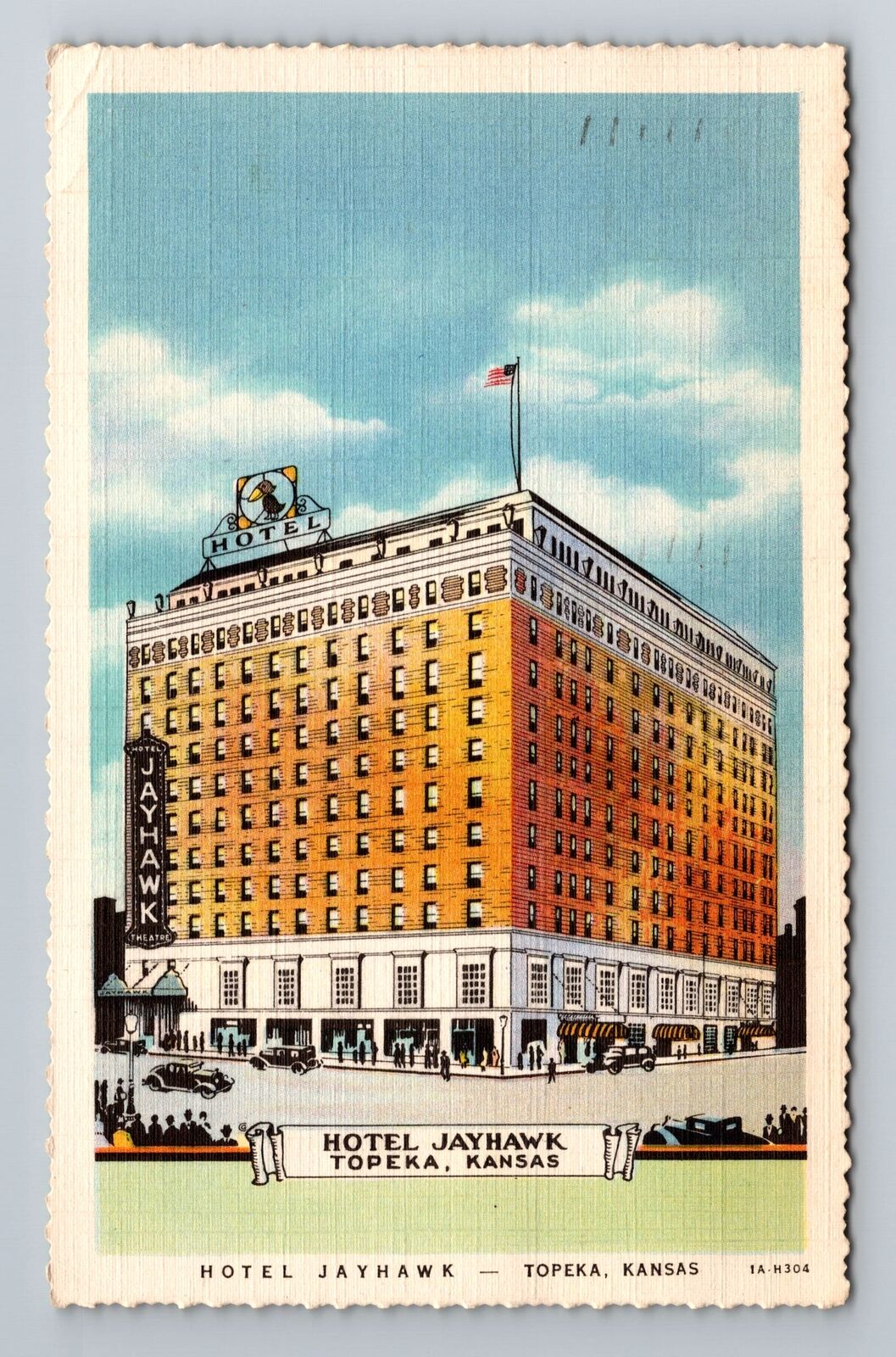 Topeka KS-Kansas, Hotel Jayhawk, Advertisement, Vintage c1935 Souvenir Postcard