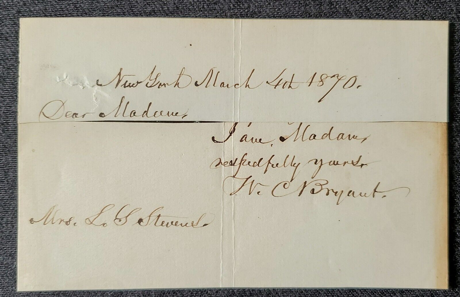 1870 William Cullen Bryant Poet Thanatopsis Journalist Autograph Letter Pieces