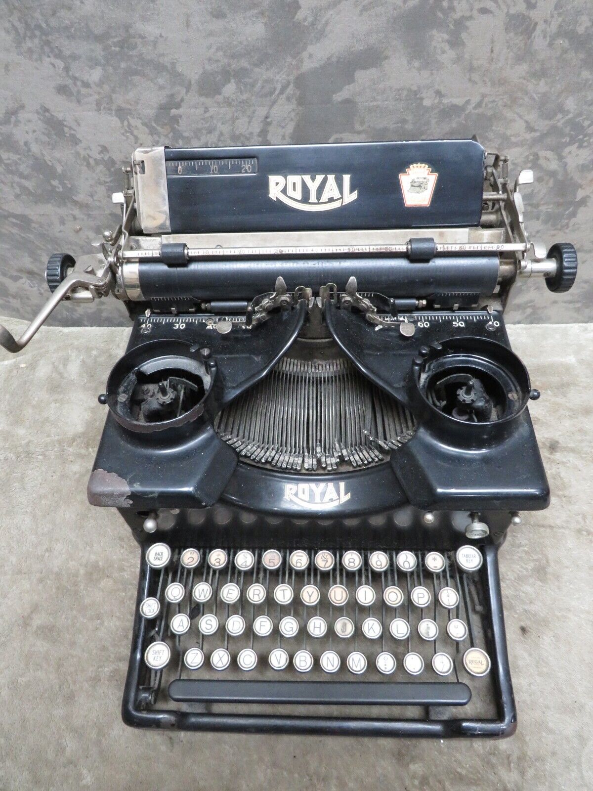 Vintage ROYAL No 10 Glass Key Typewriter Beveled Glass Antique