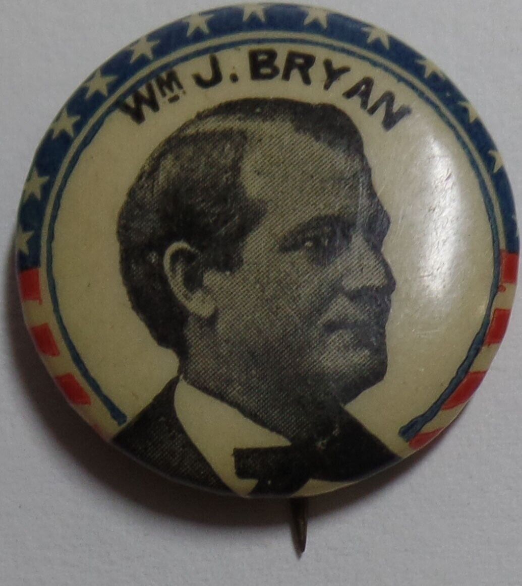 1896 William J Bryan Presidential Campaign Button RW&B Edge Sweet Caporal Cigs
