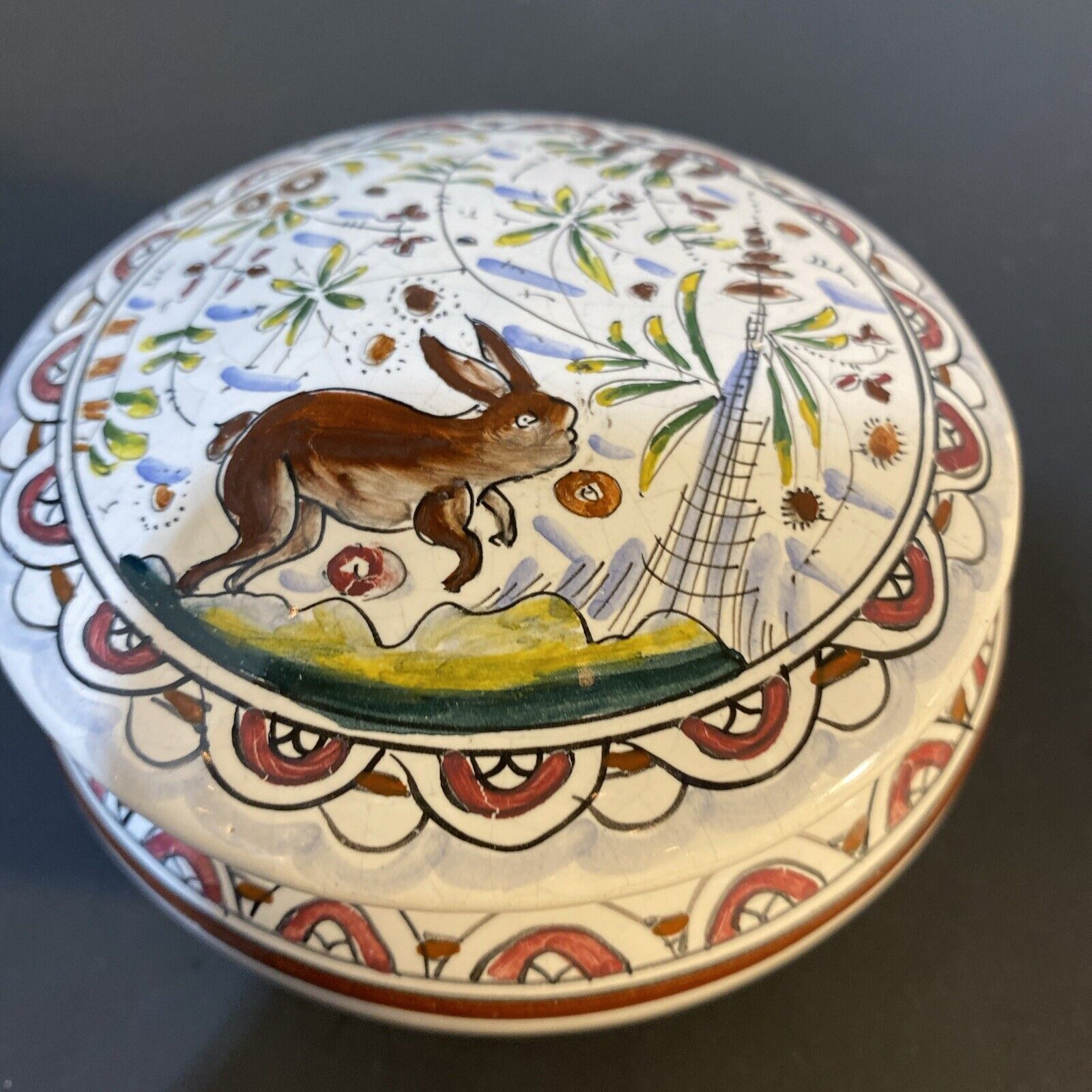 Vtg Portugal Pottery Signed And Numbered Trinket Box