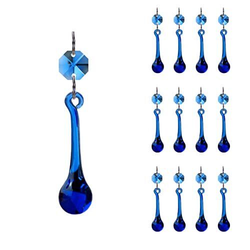  12pcs Raindrop Crystal Chandelier Prisms Parts, 53mm Hanging Crystals Mid Blue
