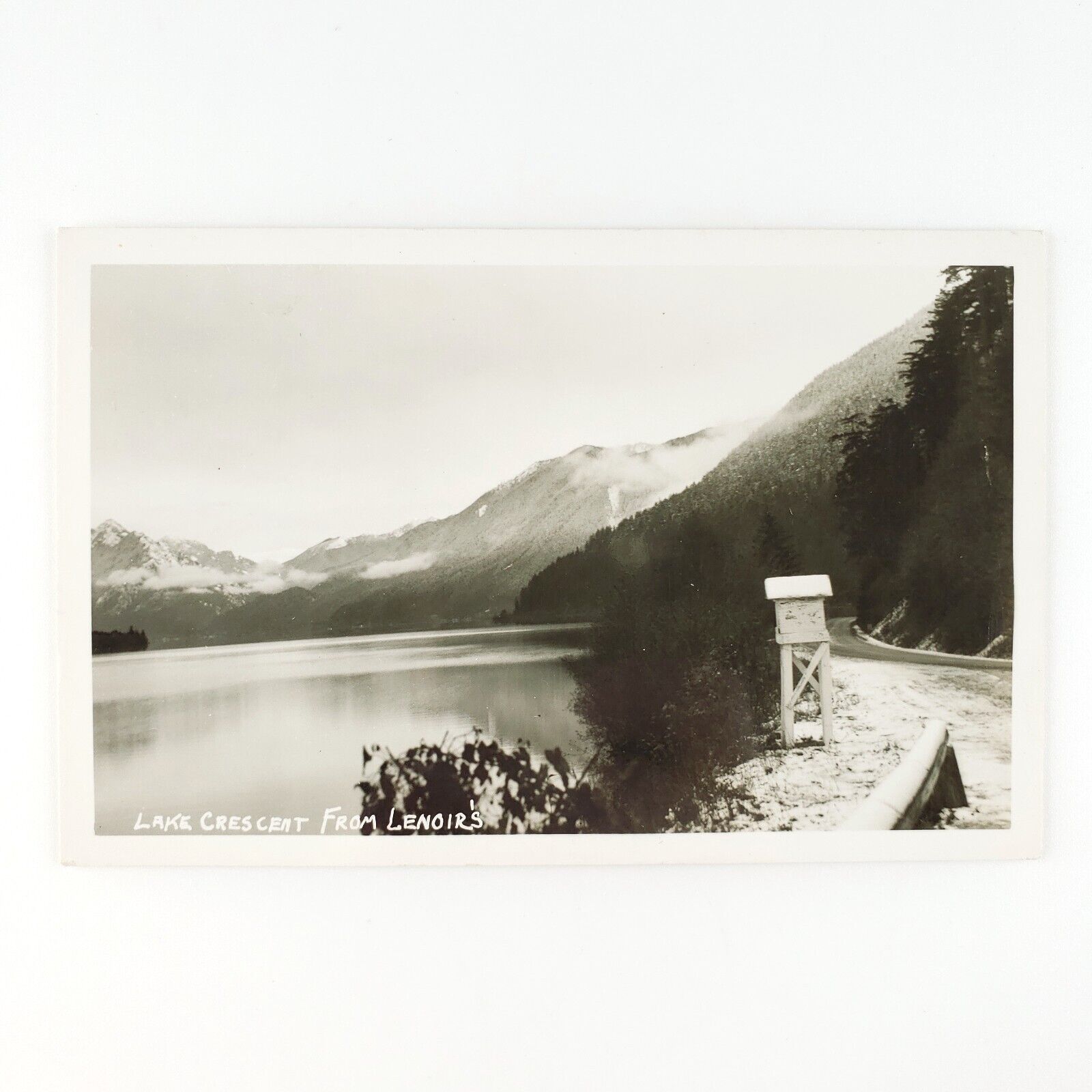 Olympic Peninsula Lake Crescent RPPC Postcard 1950s Washington State Road D1522