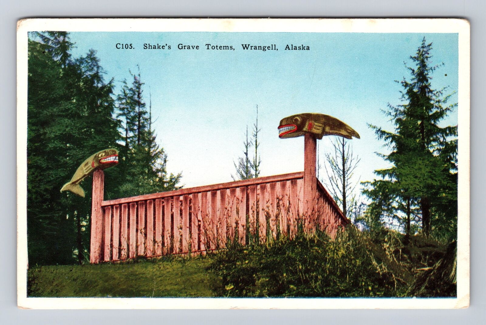 Wrangell AK-Alaska, Shakes Grave Totems, Antique Vintage Souvenir Postcard