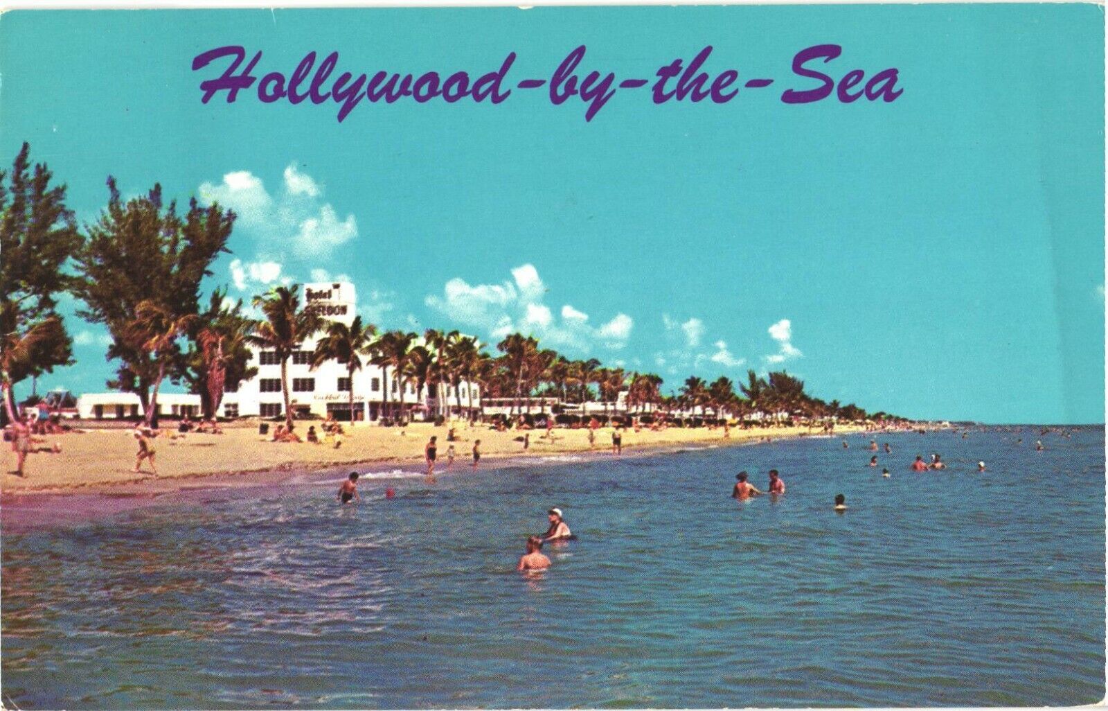 Beach-goers Swimming At The Beautiful Hollywood-By-The Sea In Florida Postcard