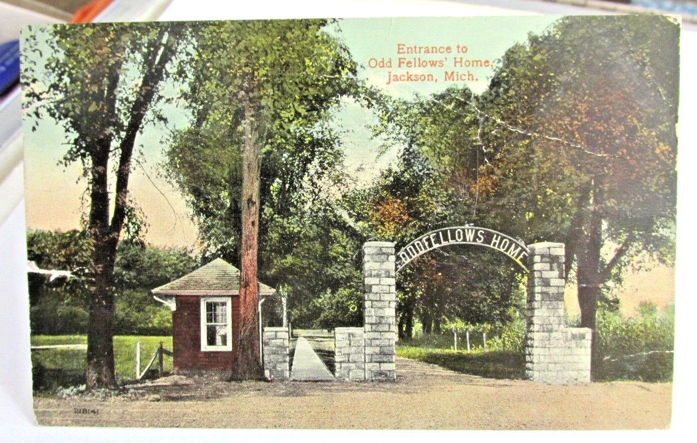 1916 JACKSON MICHIGAN MI Postcard Entrance to the Odd Fellows Home Jackson MIch