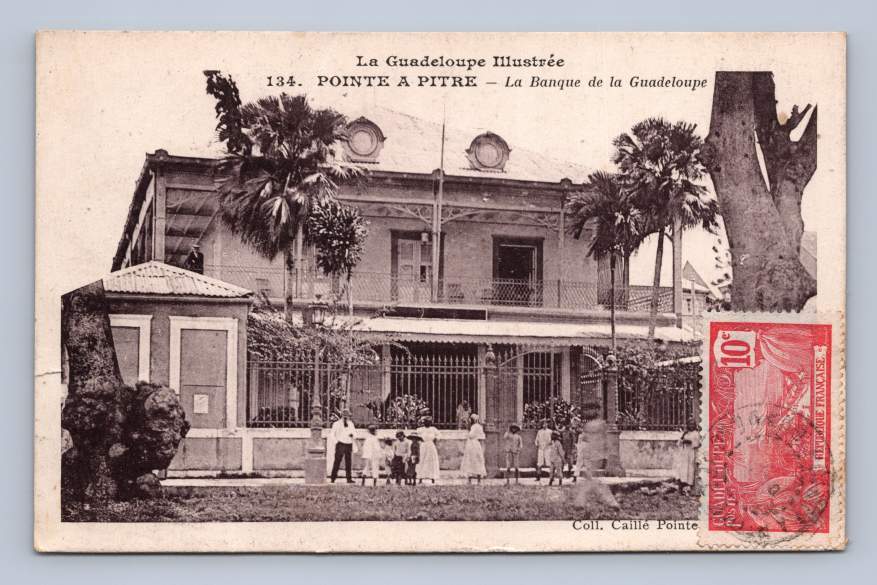 Banque de la Guadeloupe POINTE A PITRE Antique French Caribbean Postcard 1910s