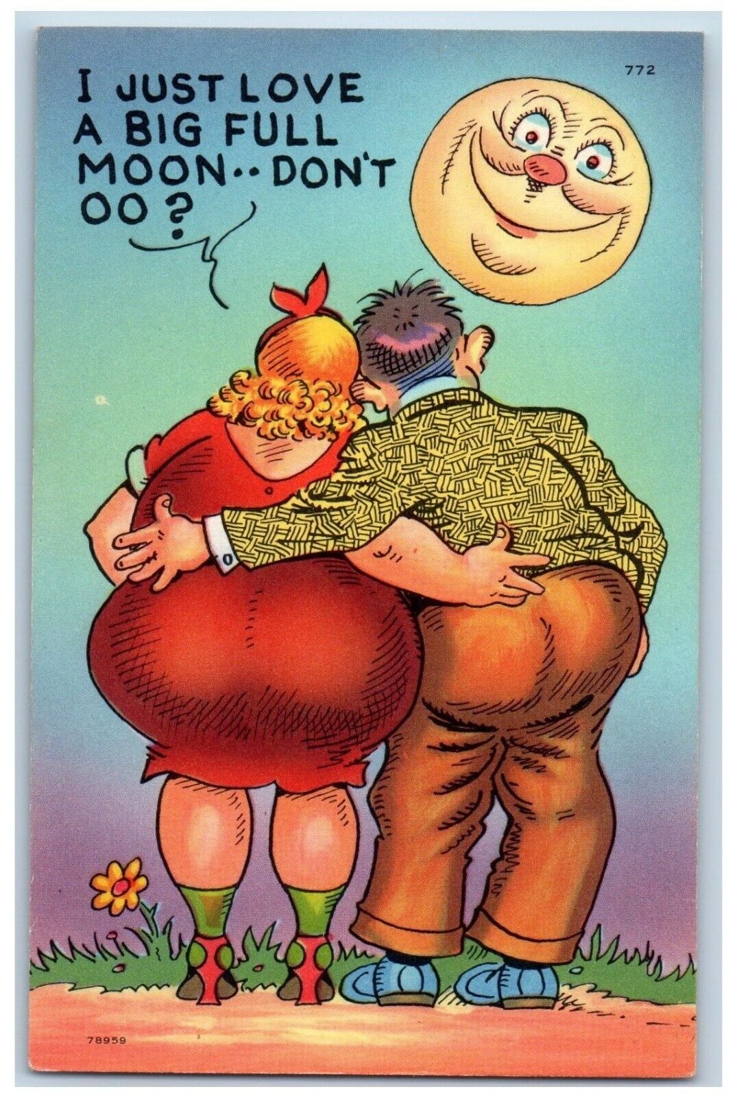 Comic Humor Postcard Fat Woman Face In Moon Anthropomorphic c1930\'s Vintage