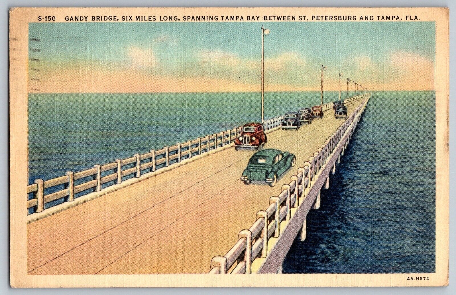 Tampa, Florida FL - Gandy Bridge - Six Miles Long - Vintage Postcard - Posted