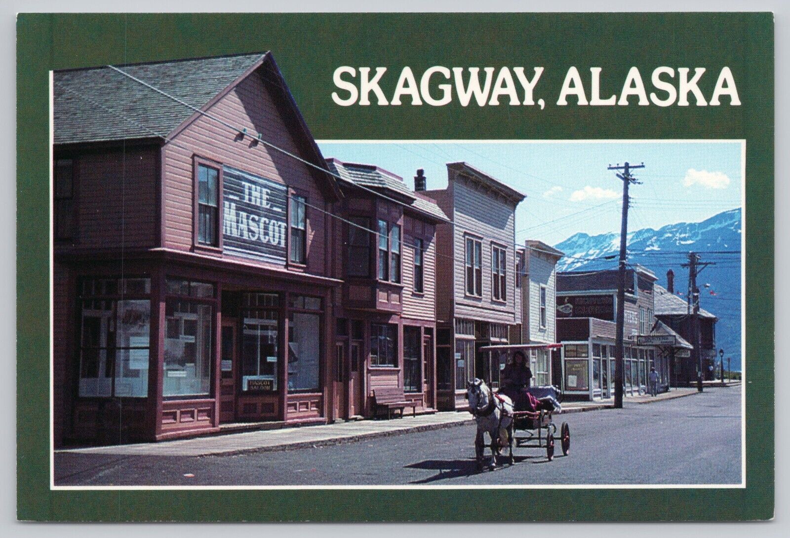 Skagway Alaska, Mascot Building Street View Horse & Buggy, Vintage Postcard