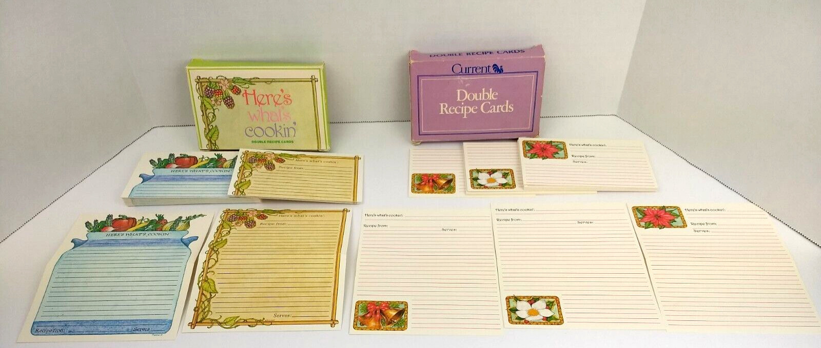 Here\'s What\'s Cookin\' Double Recipe Cards 38 Blank CURRENT Veg/Fruit X-Mas Vtg