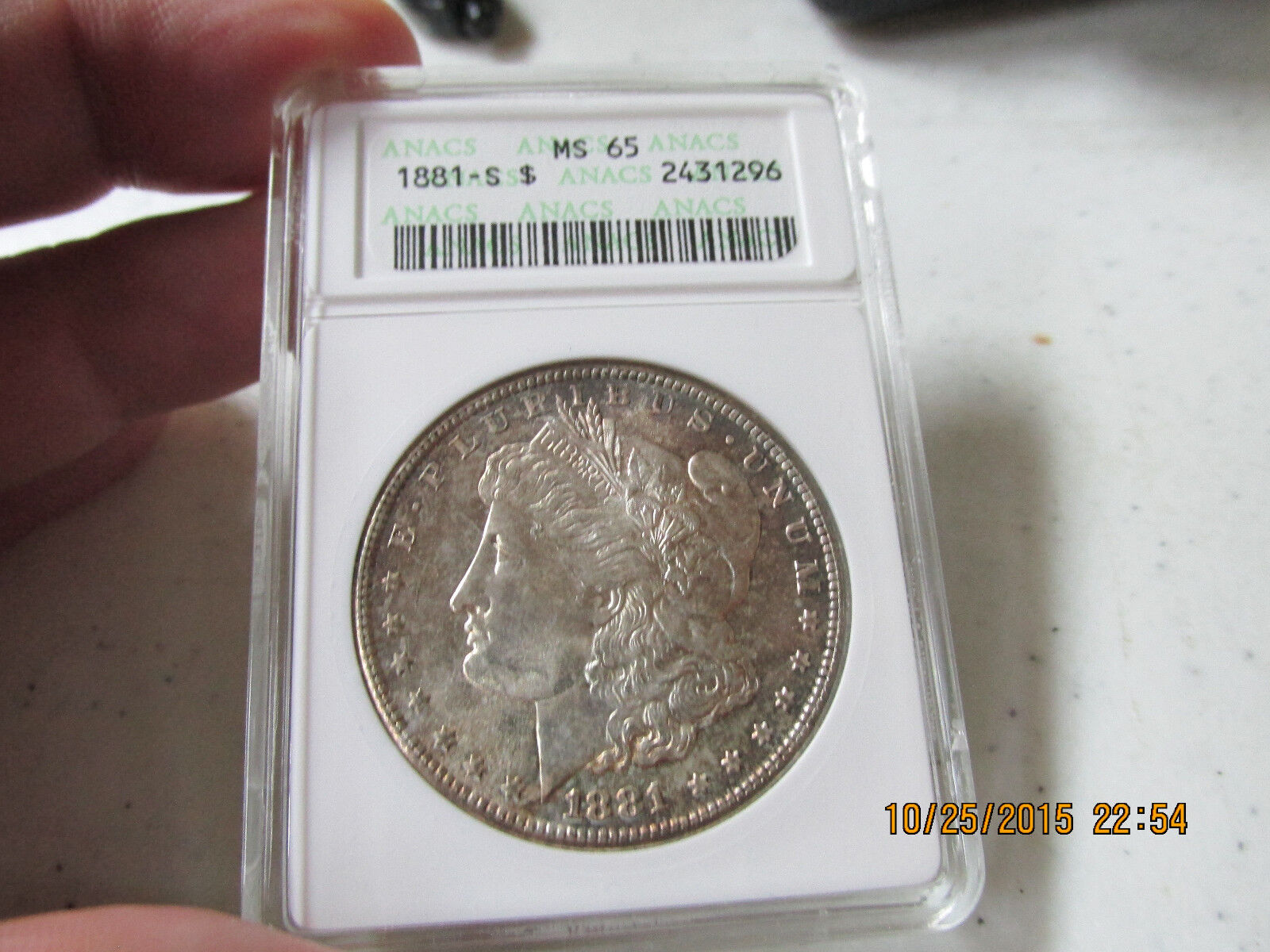 1881-S Morgan Silver Dollar  ANACS MS65   MONSTER TONING REVERSE  CERTIFIED