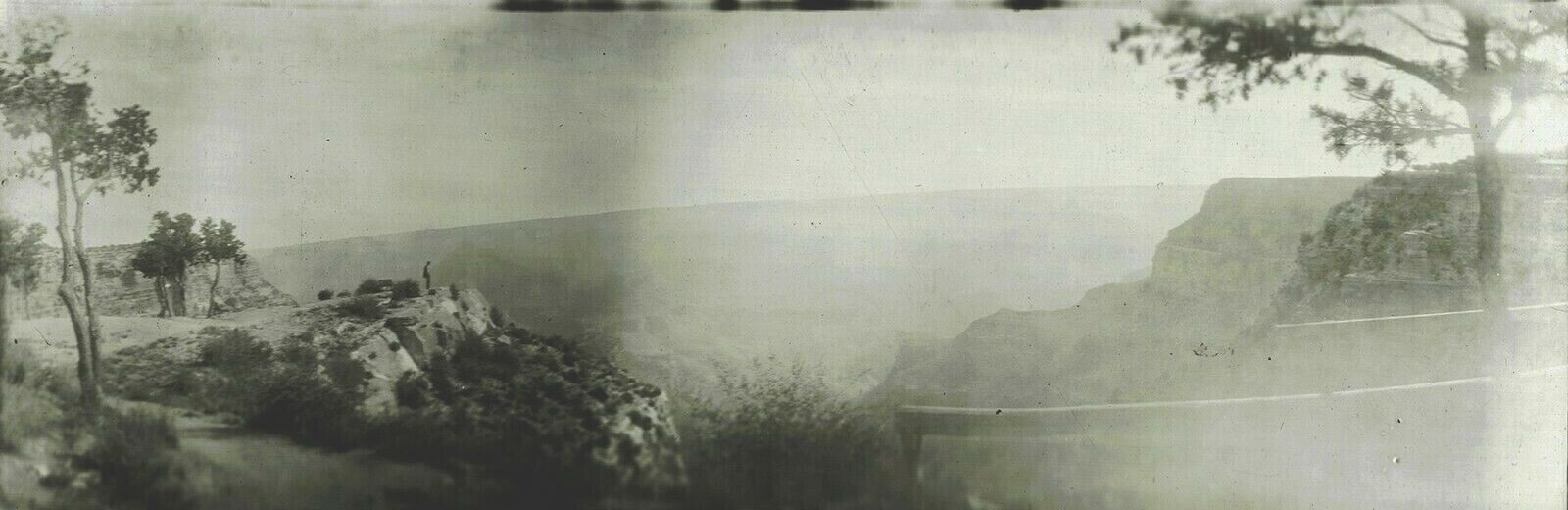 c1905 Grand Canyon Panoramic Photo Negative Man Rim Canyon, Pre National Park