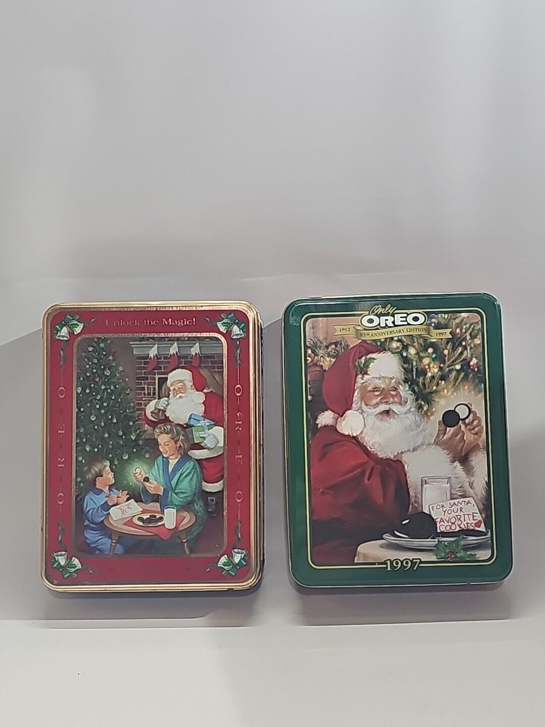 2 1993 1997 Oreo Cookie Christmas tins Storage Containers Fast Same Day shipping