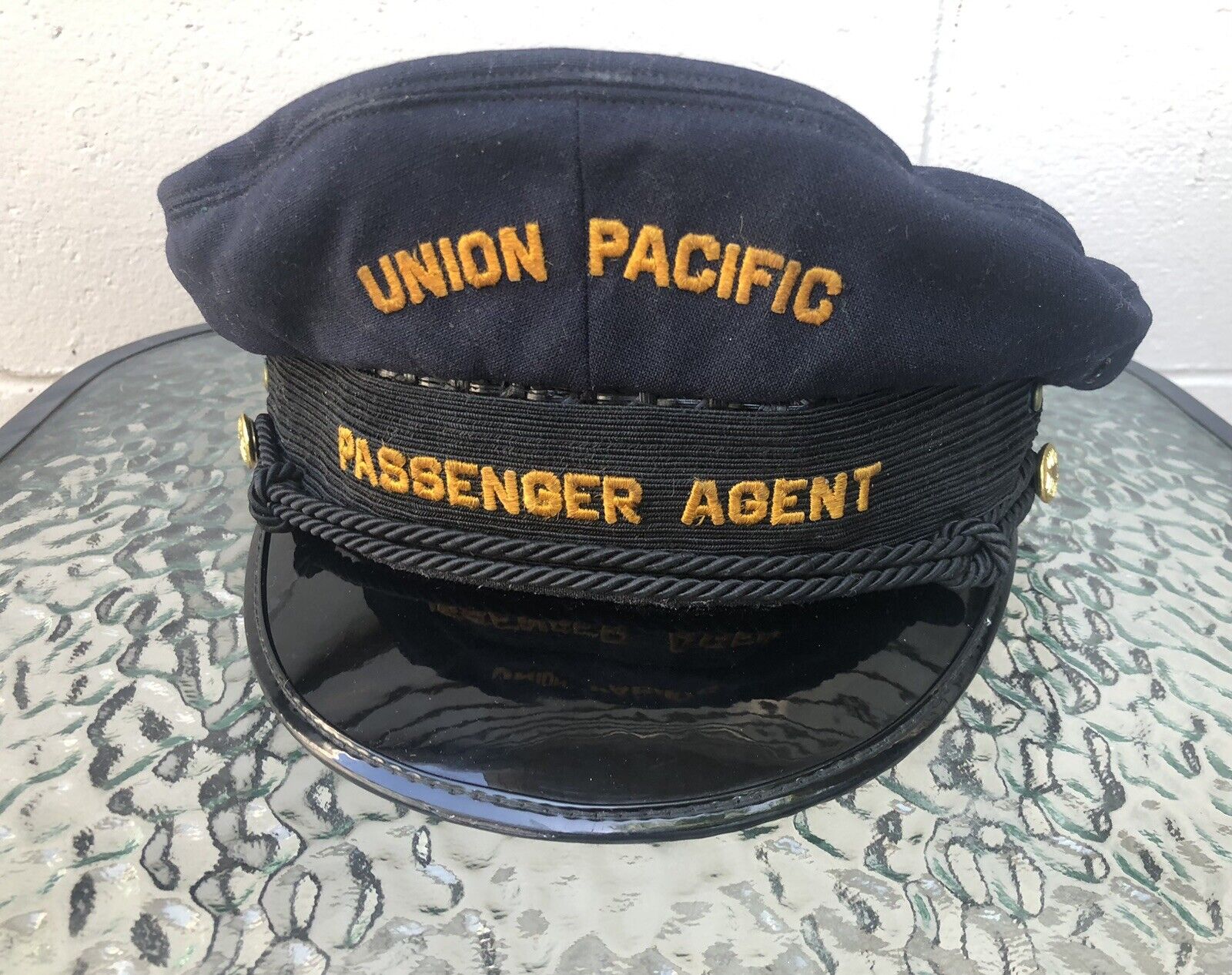 VTG Original Union Pacific Railroad Passenger Agent Hat Navy Wool Cap Size 7
