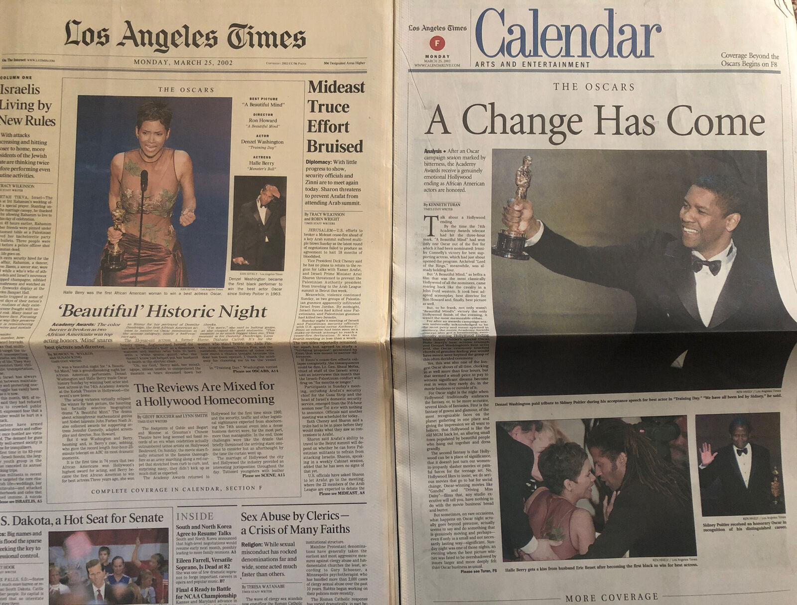 Halle Berry / Denzel Washington OSCARS LA Times 2002 Newspaper Academy Awards