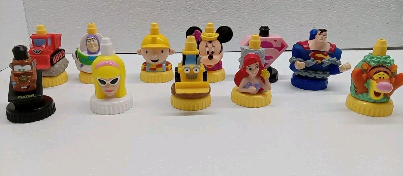  Lot Of 11 Collectible Tummy Tickler Tots Juice Bottle Toppers Disney Used