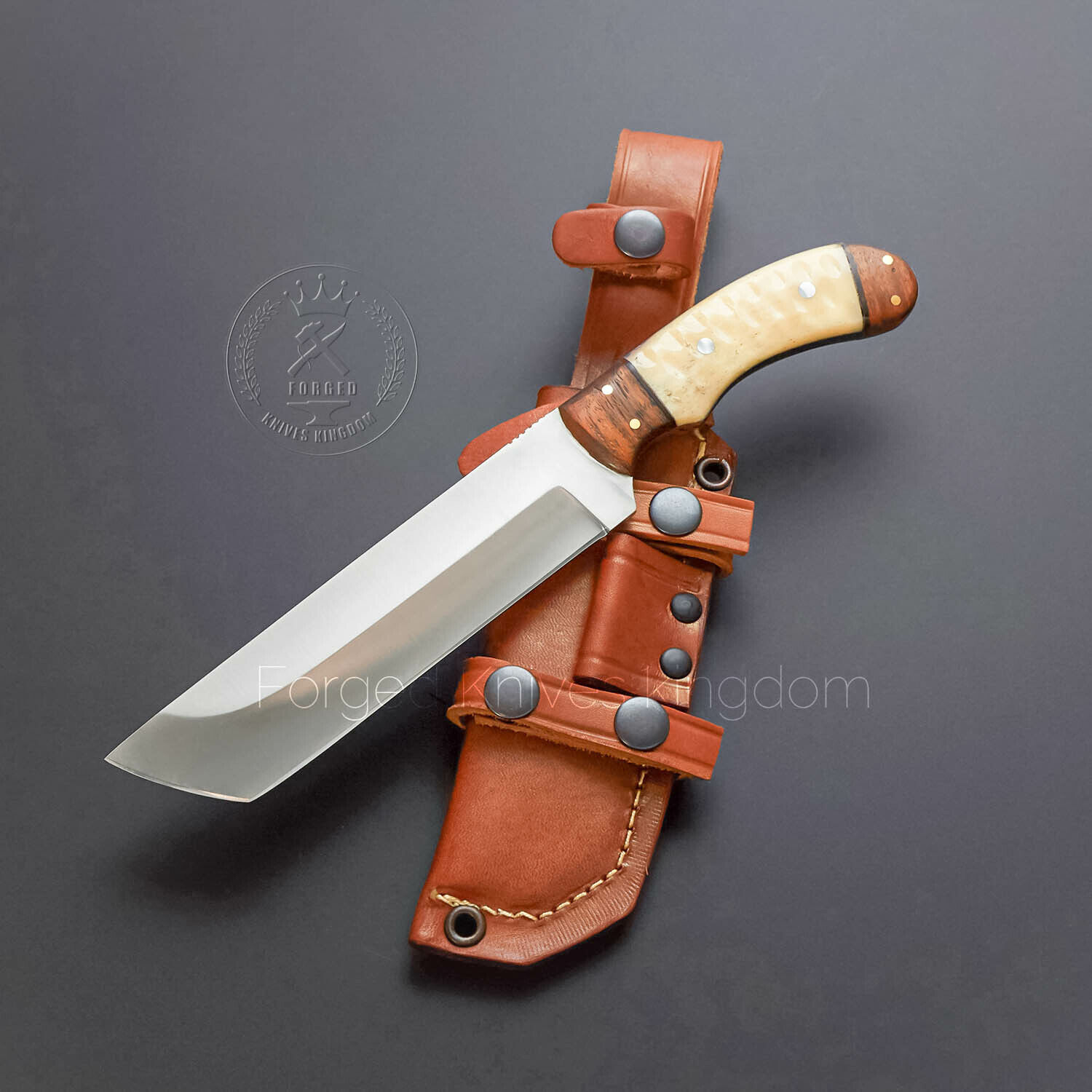 Rare Handmade Full Tang D2 Raptor Textured Bone Walnut Tanto Tactical Knife