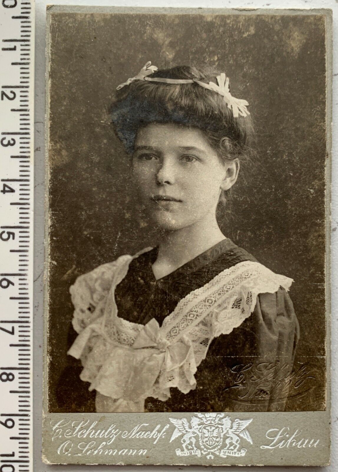 1900s CDV Lehmann LIBAU Latvia Russia SchoolGirl Antique Photo Visit Portrait