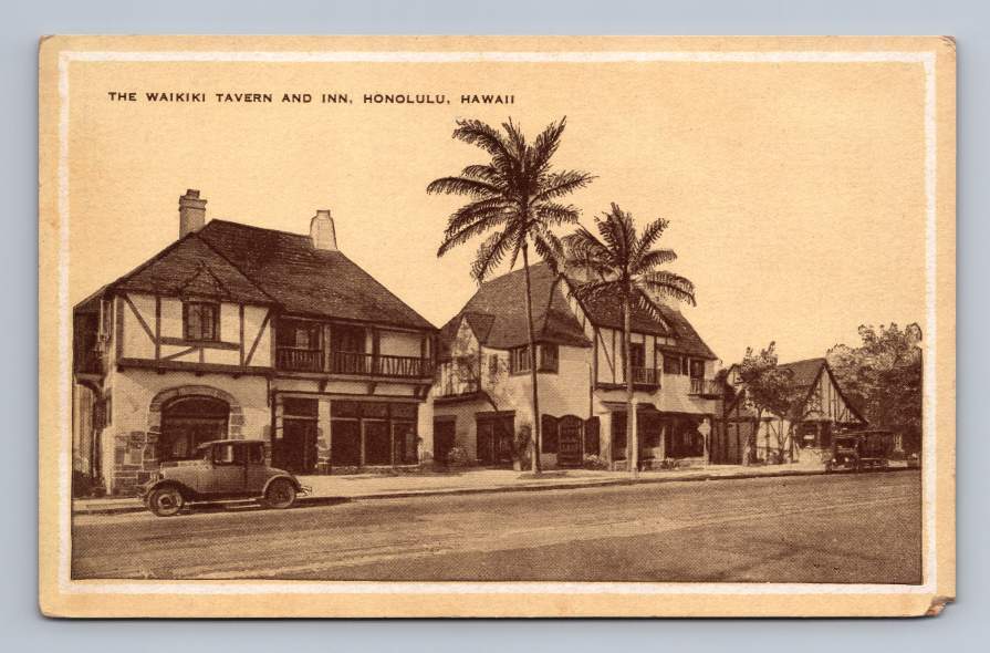 Waikiki Tavern & Inn HONOLULU Hawaii Antique Kropp Bar Postcard ~1920s