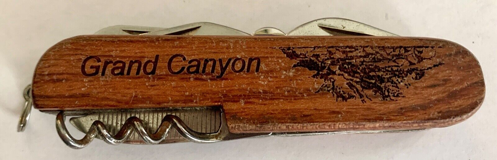 GRAND CANYON POCKET KNIFE WITH 1 BLADE & 8 TOOLS, BROWN WOODEN HANDLE