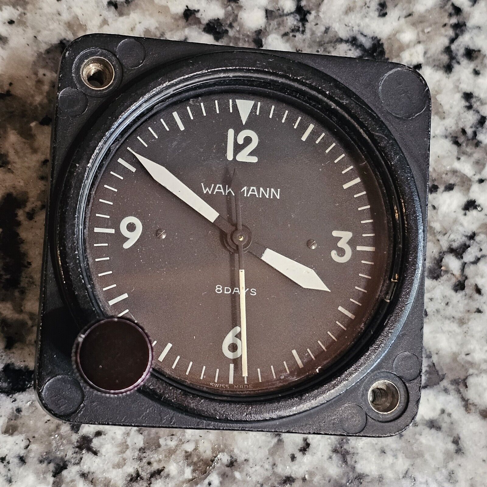 Wakmann 8 Day Mechanical Wind-up Swiss Made Aircraft Clock U.S. Military