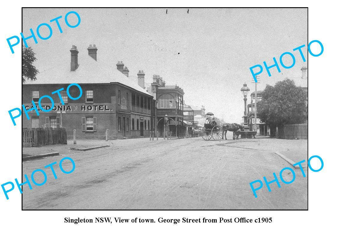 OLD 8x6 PHOTO SINGLETON NSW VIEW OF GEORGE STREET FROM POST OFFICE c1905