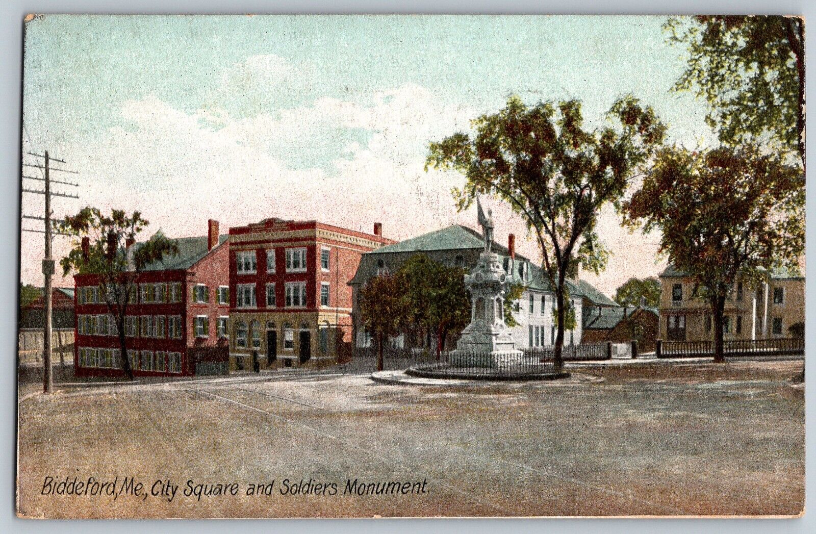 Biddeford, Maine - City Square & Soldier\'s Monument - Vintage Postcard - Posted