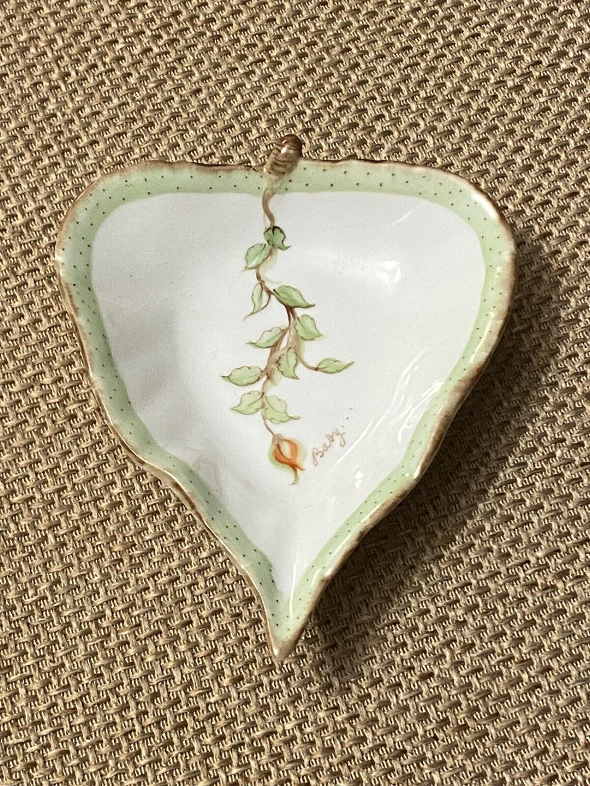 Baby Gift Porcelain Trinket Jewelry Dish Lissi Kaplan Artist Signed Hand painted