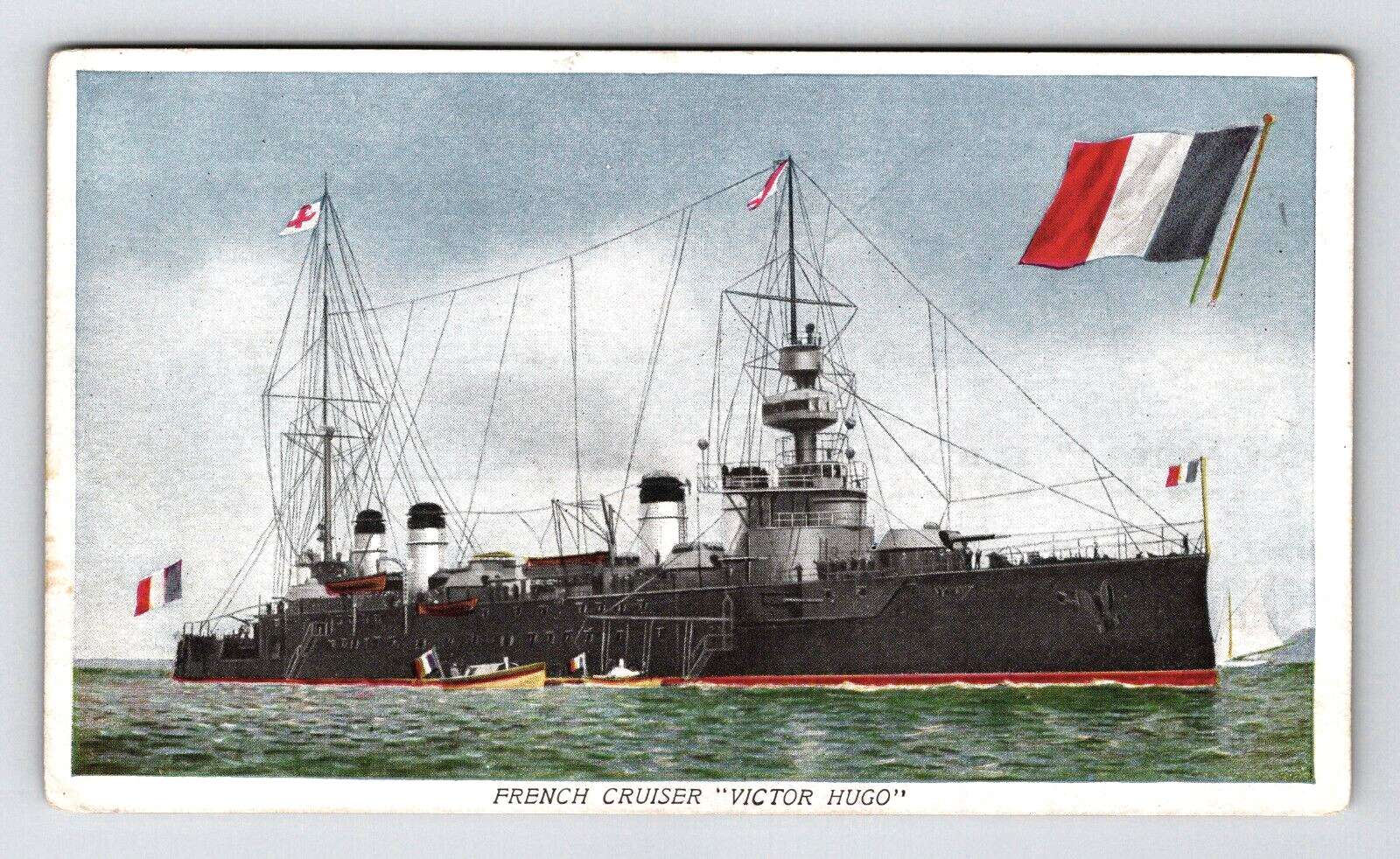 Postcard 1900s French Cruiser War Ship Victor Hugo Flag Military Sea Ocean View
