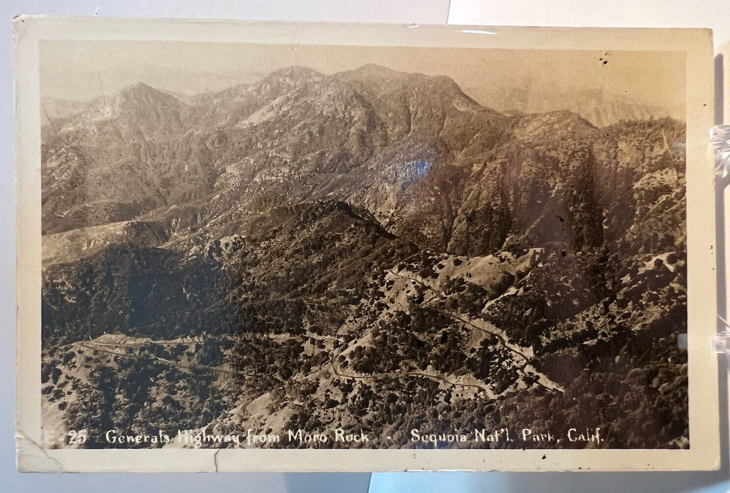 Real Photo Postcard General Highway from Moro Rock Sequoia NP  CA  E-25 RPPC