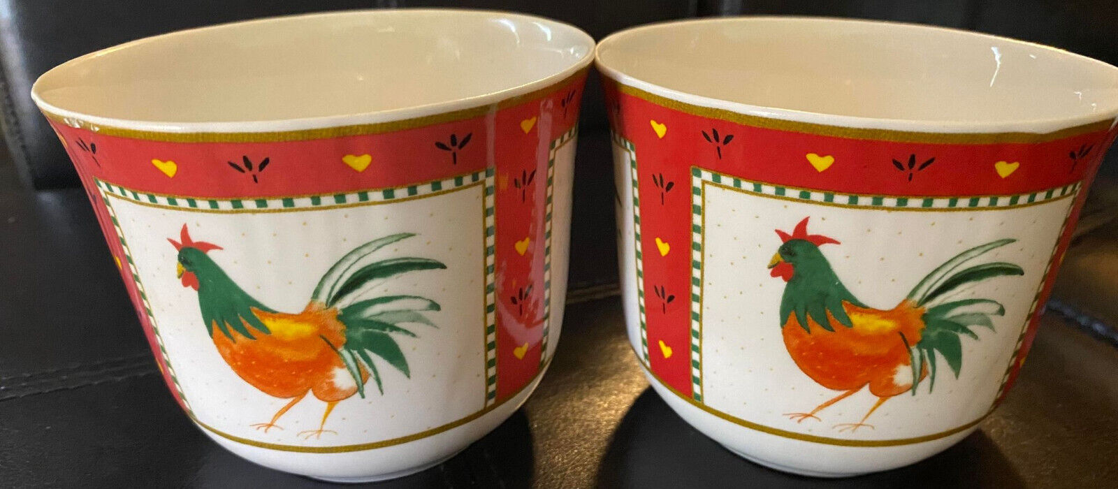 Vintage Set of Two Heirloom Fine Bone China, England, Large Rooster Cups 4.5” x