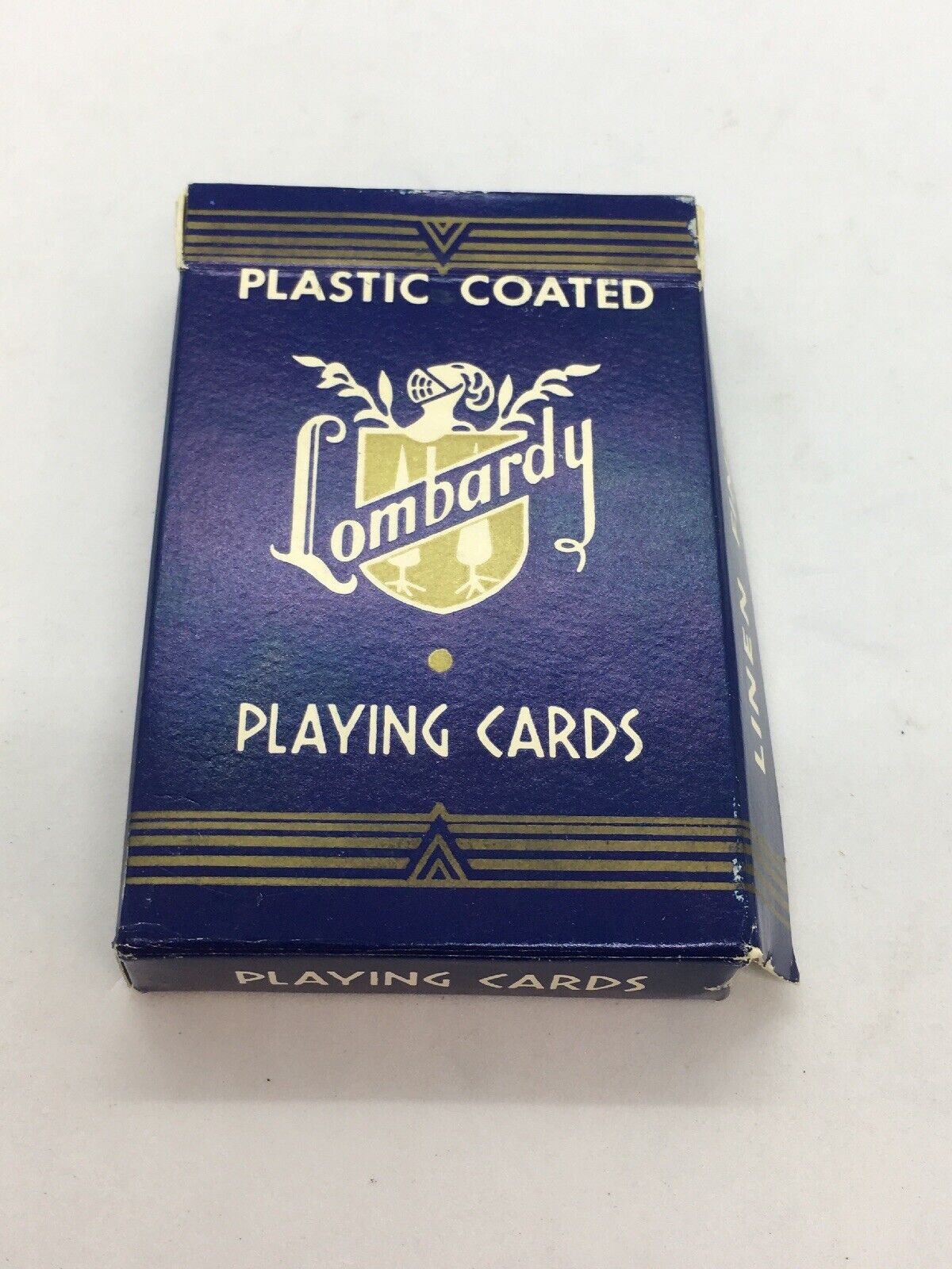VINTAGE PLASTIC COATED LOMBARDY  PLAYING CARDS / Blue Color Open Box
