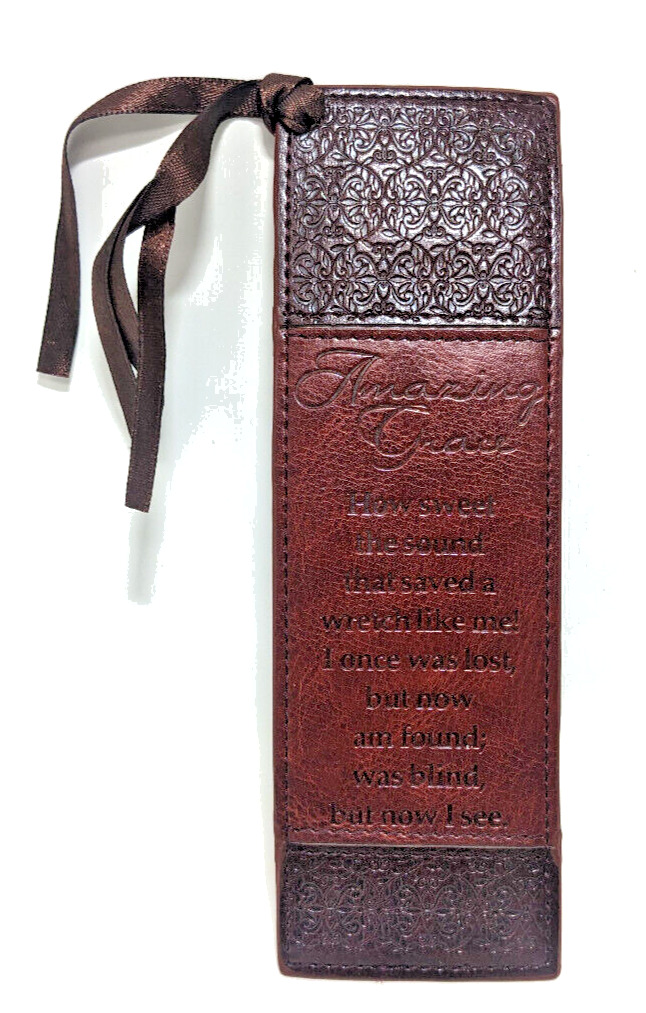AMAZING GRACE Christian Bookmark Faux Leather w First Verse 2-Tone Debossed Gift