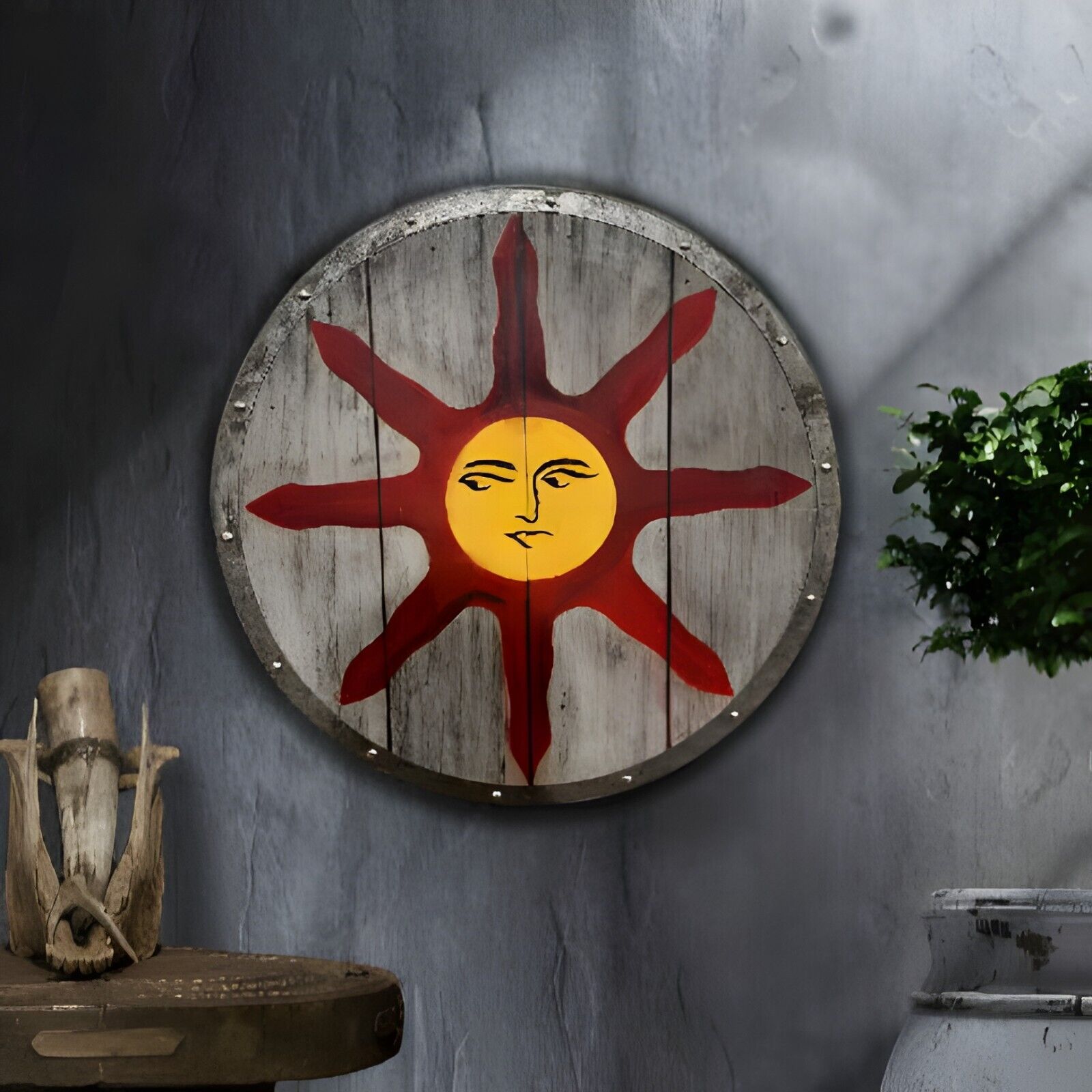 Handmade 24-inches Wooden Sunlight Battleworn Medieval Shield