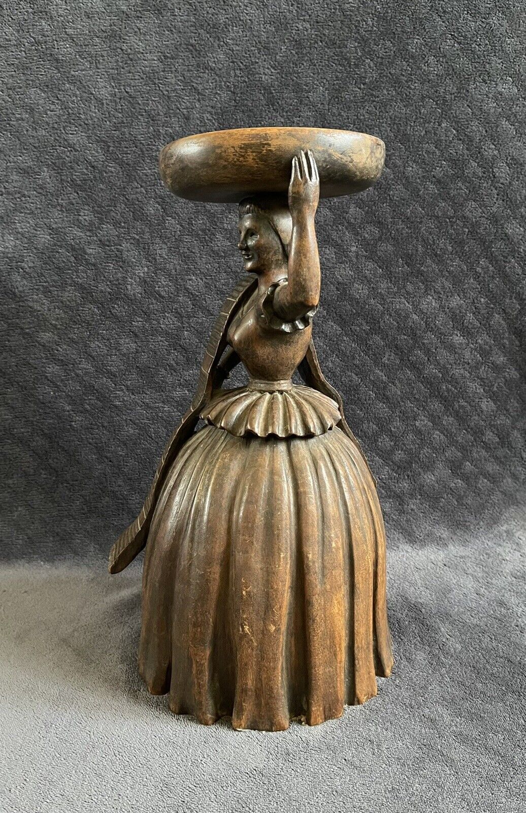 Vintage Souza Rio Brazil Folk Art Hand Carved Wooden Woman Ashtray or Catchall