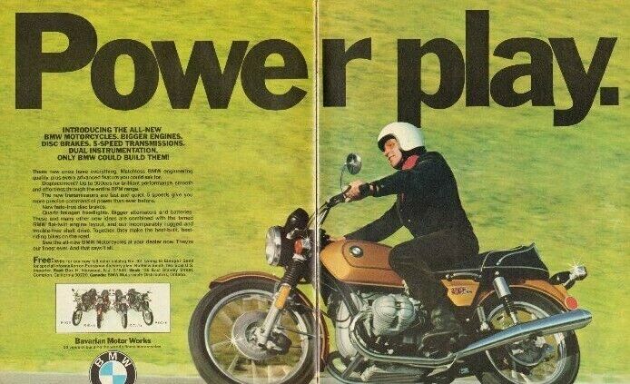 1974 BMW Motorcycles - Power Play - 16'' x 20'' Matted Vintage Ad Art
