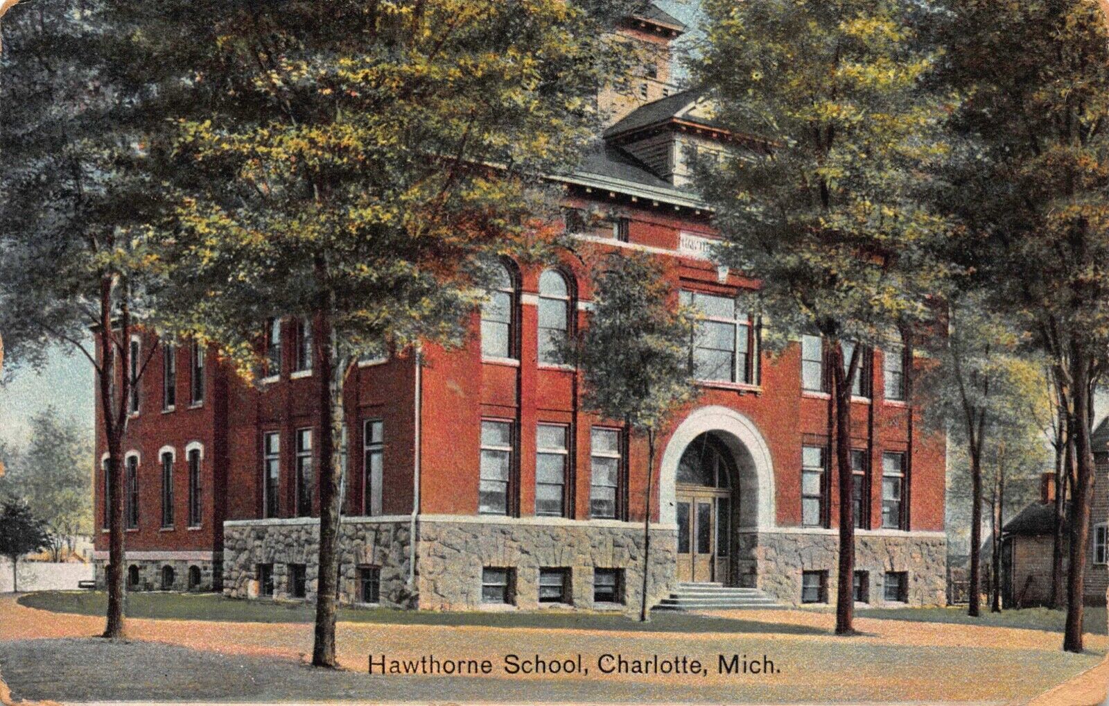 Postcard Hawthorne School in Charlotte, Michigan~123126