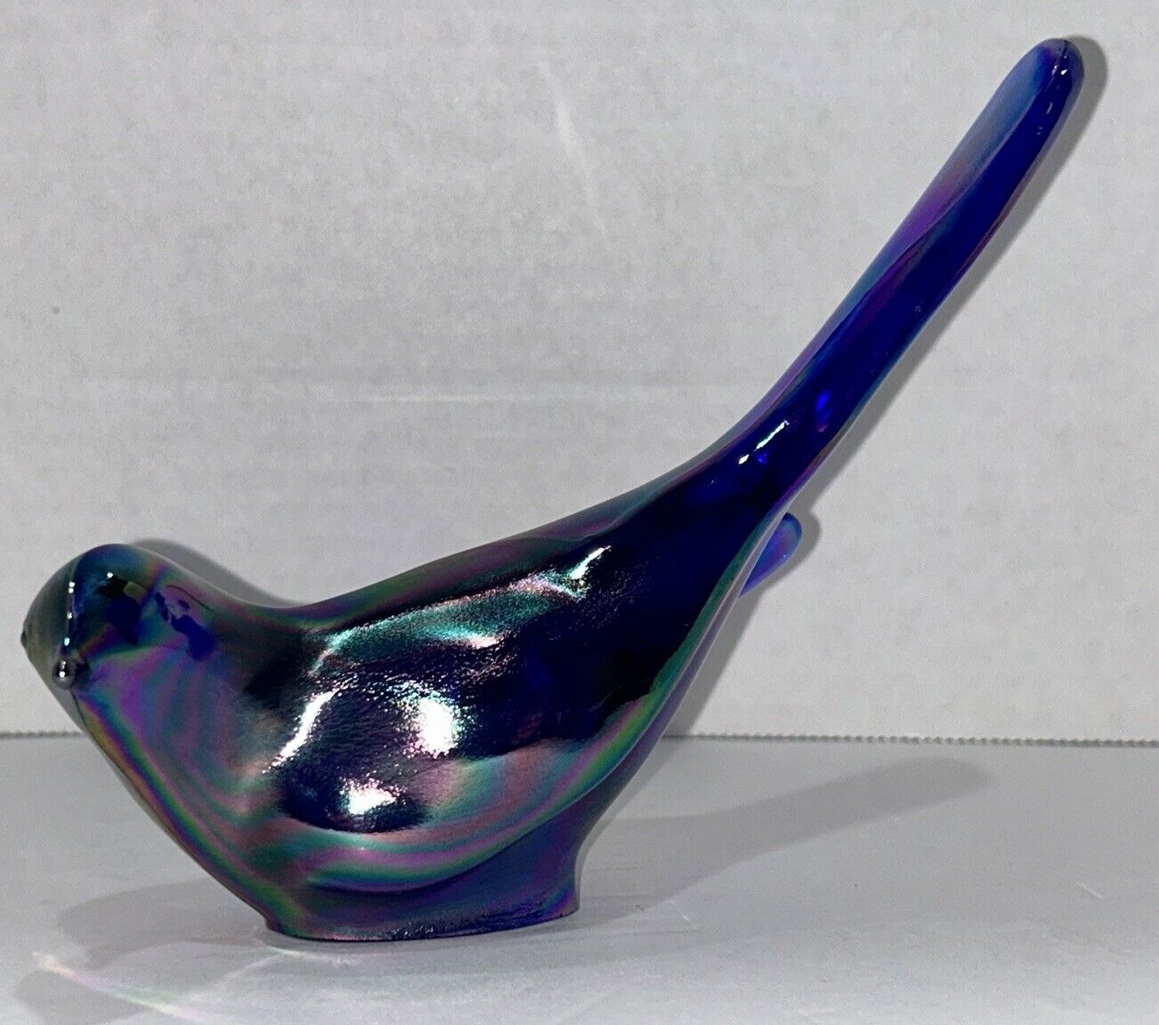Fenton Cobalt Carnival Glass Blue Purple Swirl  Bird Of Happiness MCM EUC