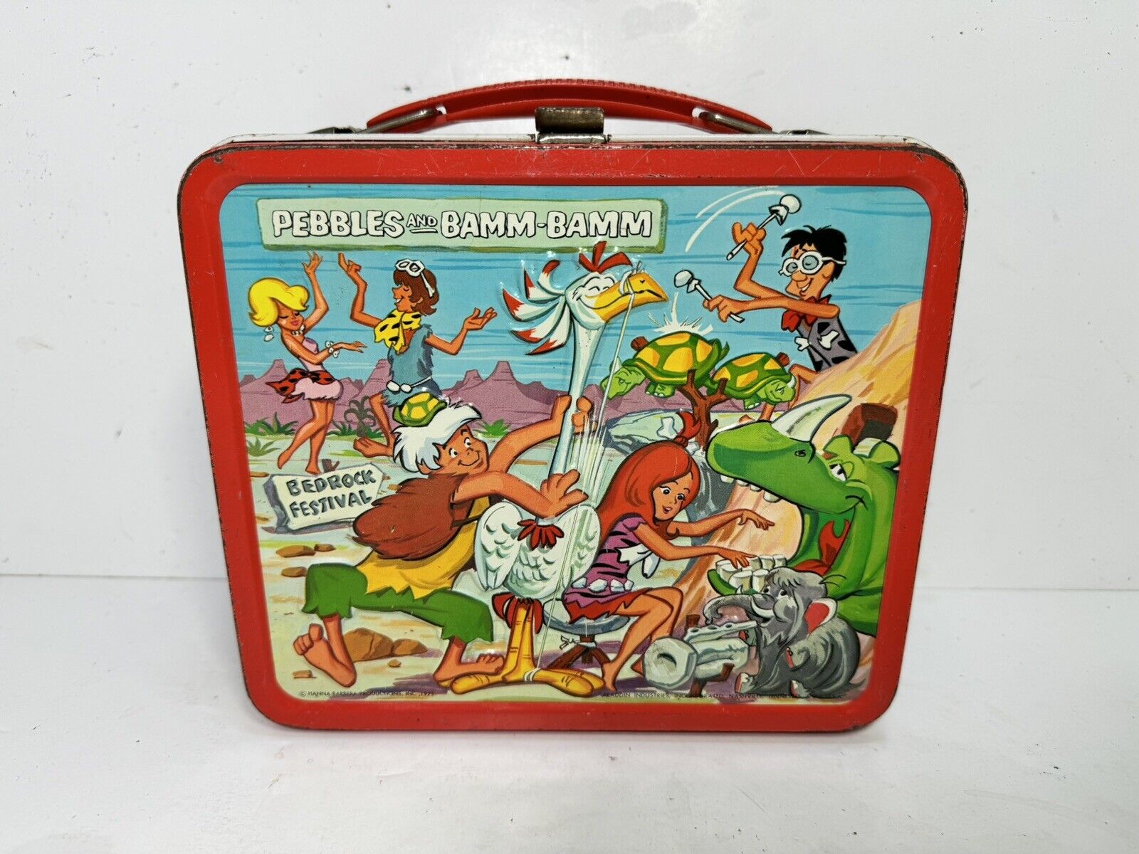 Vintage Pebbles and Bamm-Bamm Metal Lunchbox W/thermos 1971  (b83)