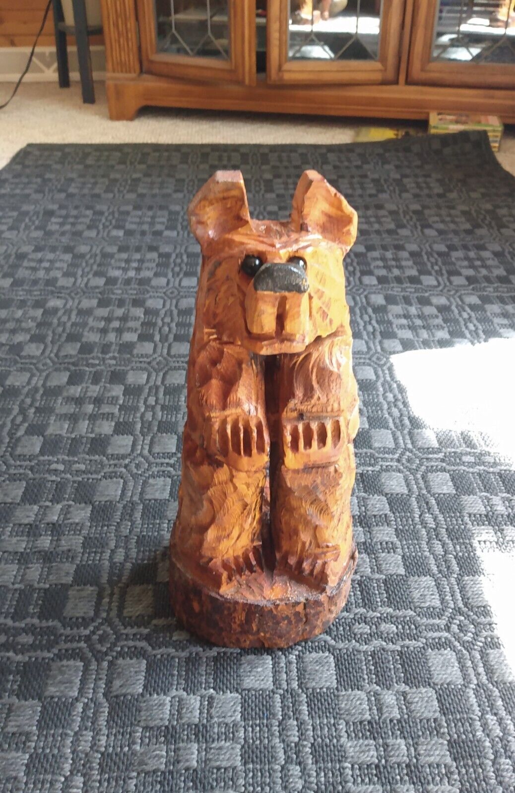 Chainsaw Carved Wooden Bear 15 inch Sculpture Rustic Pine Carved Statue Figure