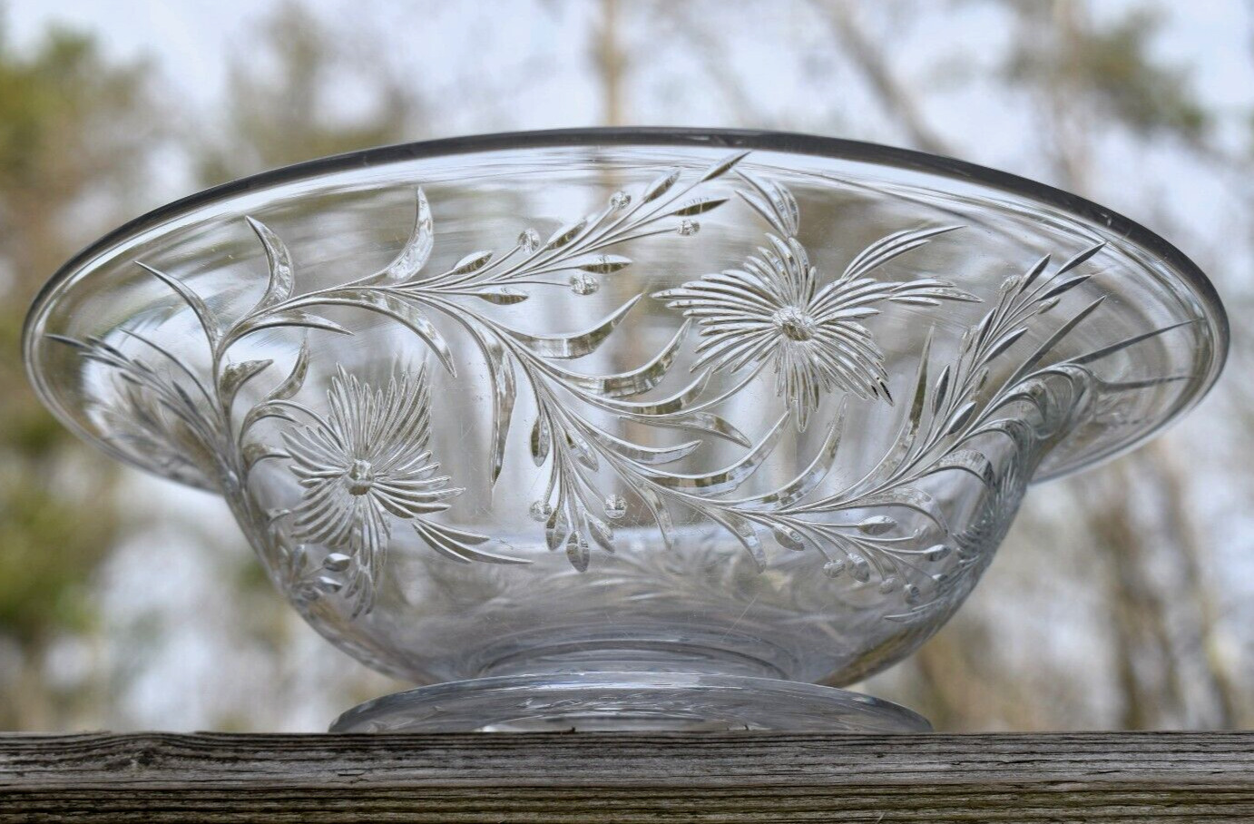 Antique Pairpoint Crystal Engraved Glass Footed Bowl Barrington Pattern